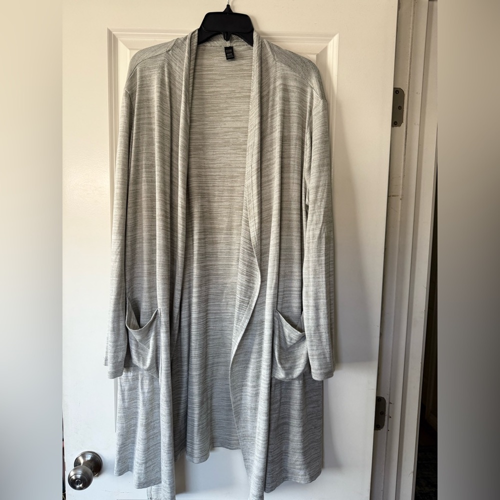 Gray Open Front Cardigan